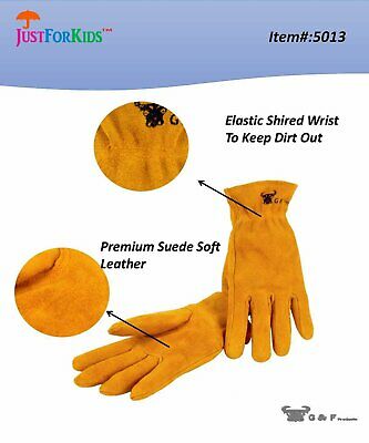 JustForKids Leather Kids Garden & Work Gloves Elastic Back - Image 5