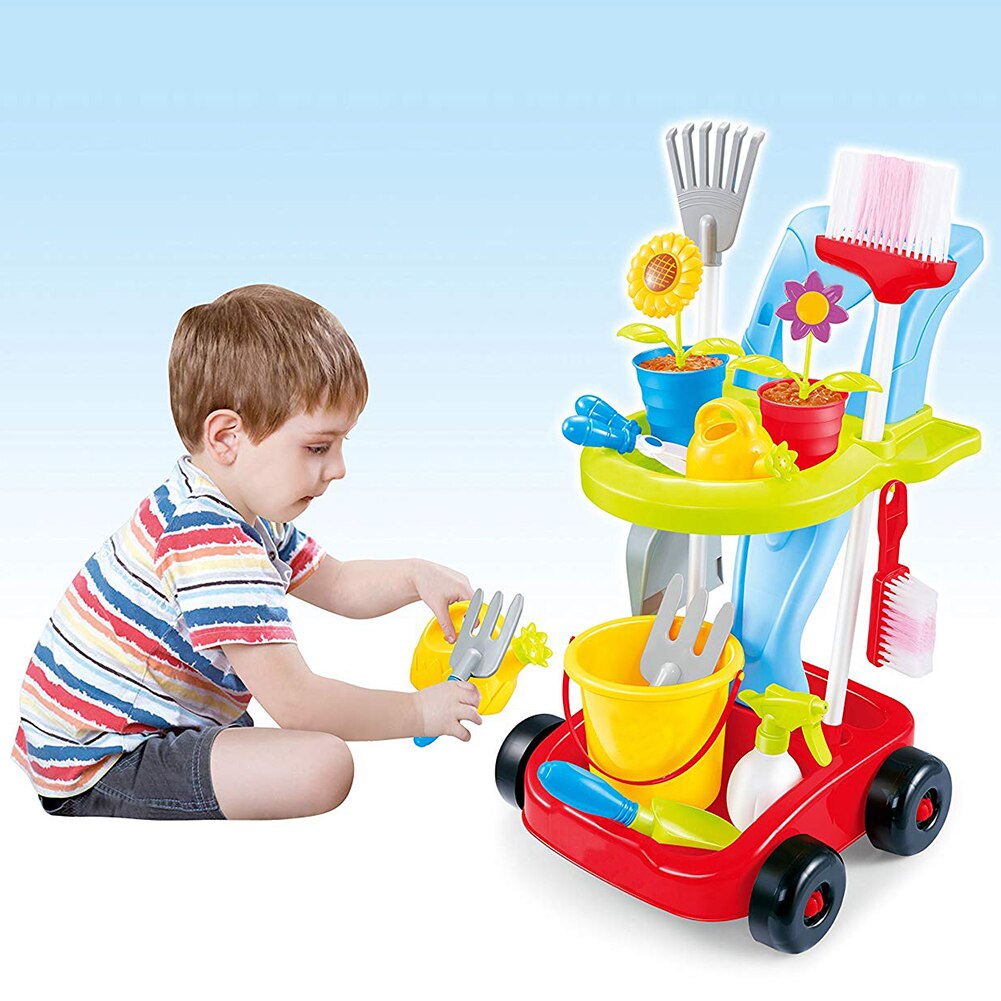 24 Pcs Kids Gardening Trolley Simulation Repair & Cleaning Set Watering Shovel - Image 4