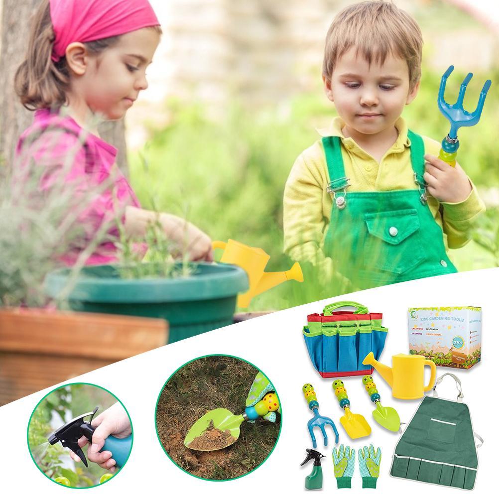 9PC Kids Apron Garden kit & planting Tools Gloves Bag Watering Can Spray Bottle - Image 6