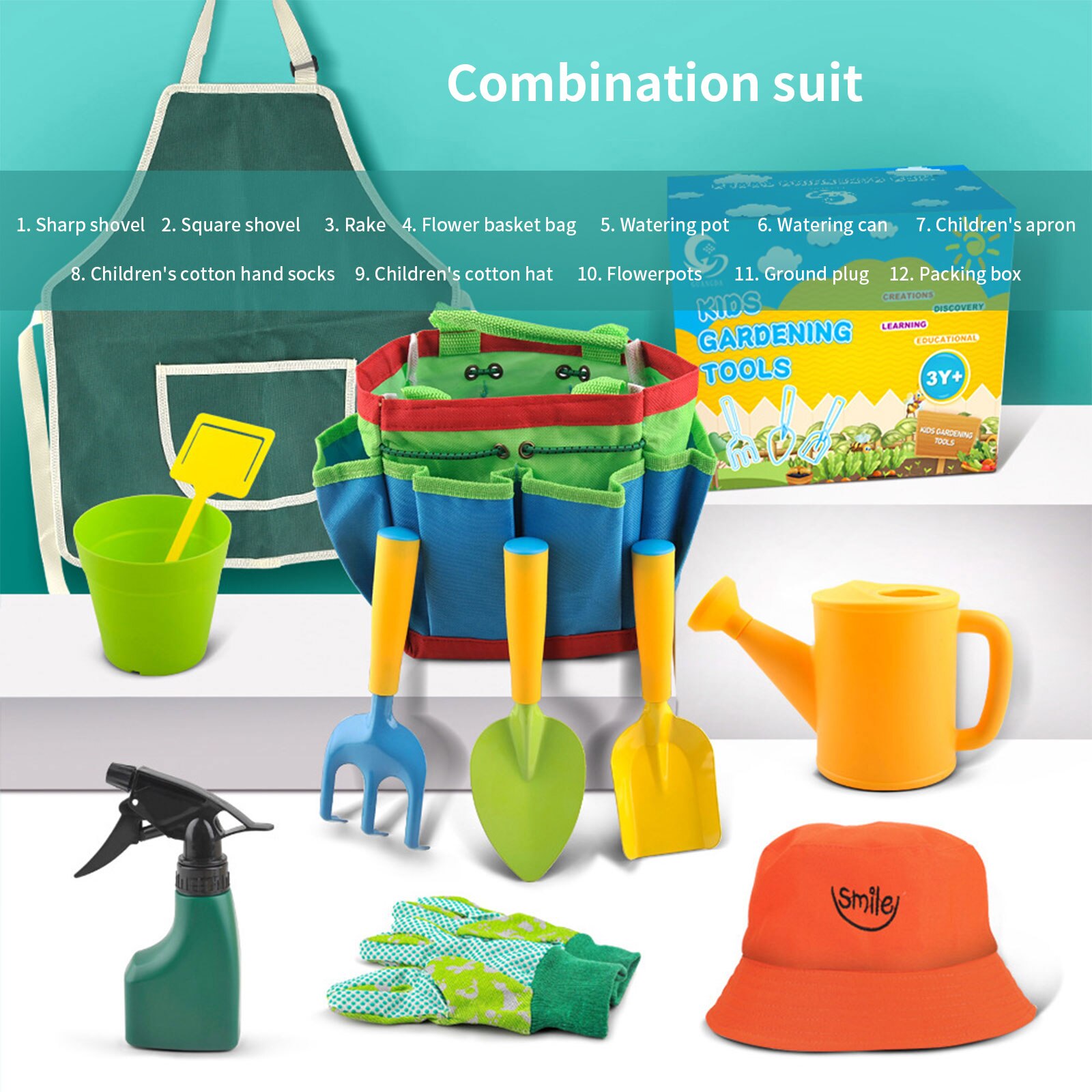 NEW Arrival Kids Gardening Toy with Gloves, Aprons, Hat & Watering Cans Outdoor Tool for Boys Girls - Image 3