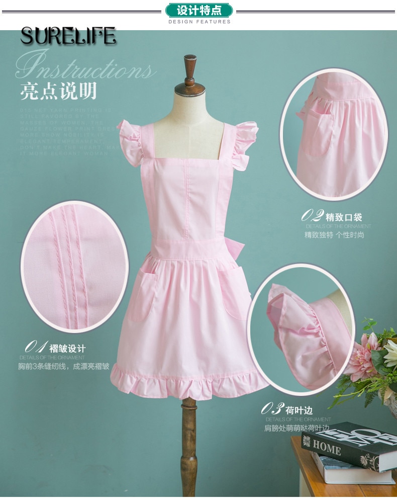 1pc Japanese Style Elegant Victorian Pinafore Apron Maid Lace Smock Costume Ruffle Pockets White/Pink - Image 3