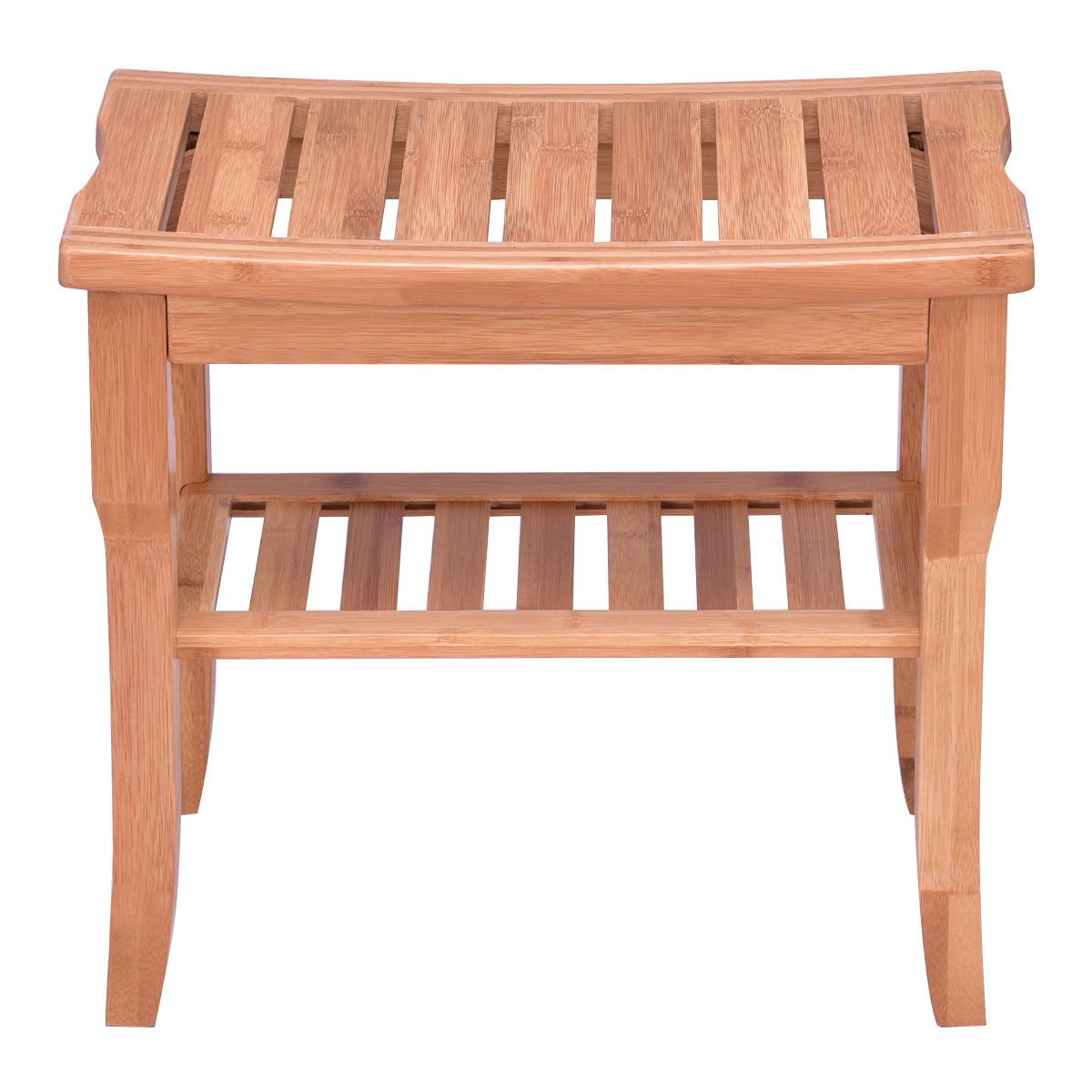 Bamboo Shower Chair Seat Bench Modern Wood Bathroom Spa Bath Organizer Stool with Storage Shelf - Image 3
