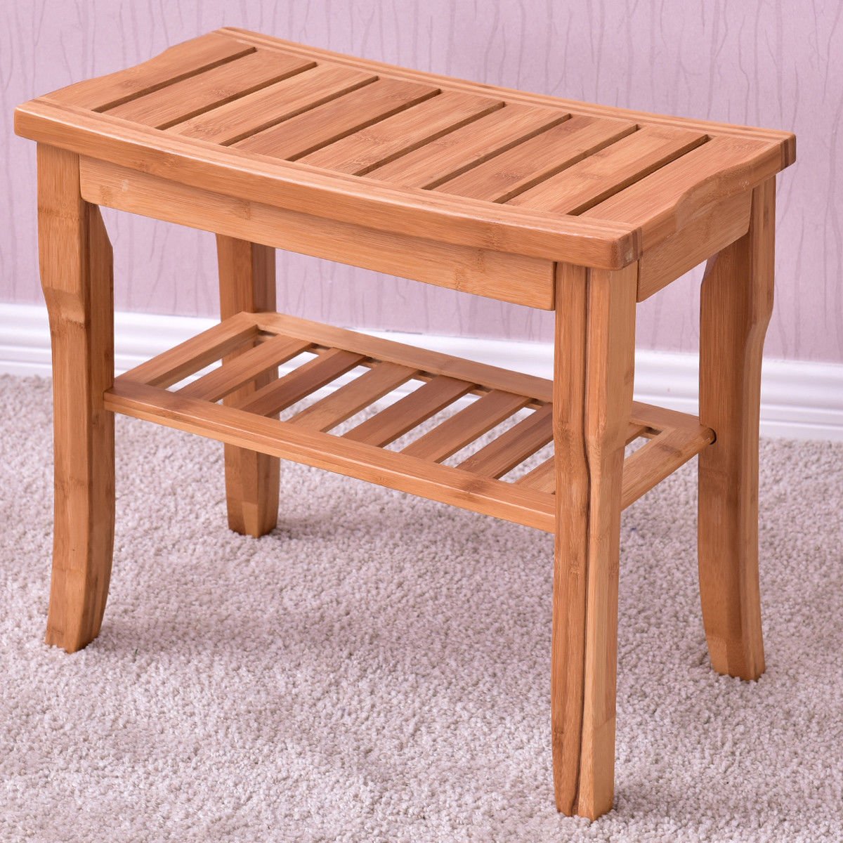 Bamboo Shower Chair Seat Bench Modern Wood Bathroom Spa Bath Organizer Stool with Storage Shelf - Image 5