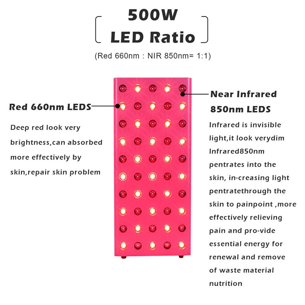 Red Led Light Therapy Infrared Anti Aging Therapy Light 660nm 850nm 500W 600W for Full Body Skin Pain Relief Red LED Grow Light - Image 4