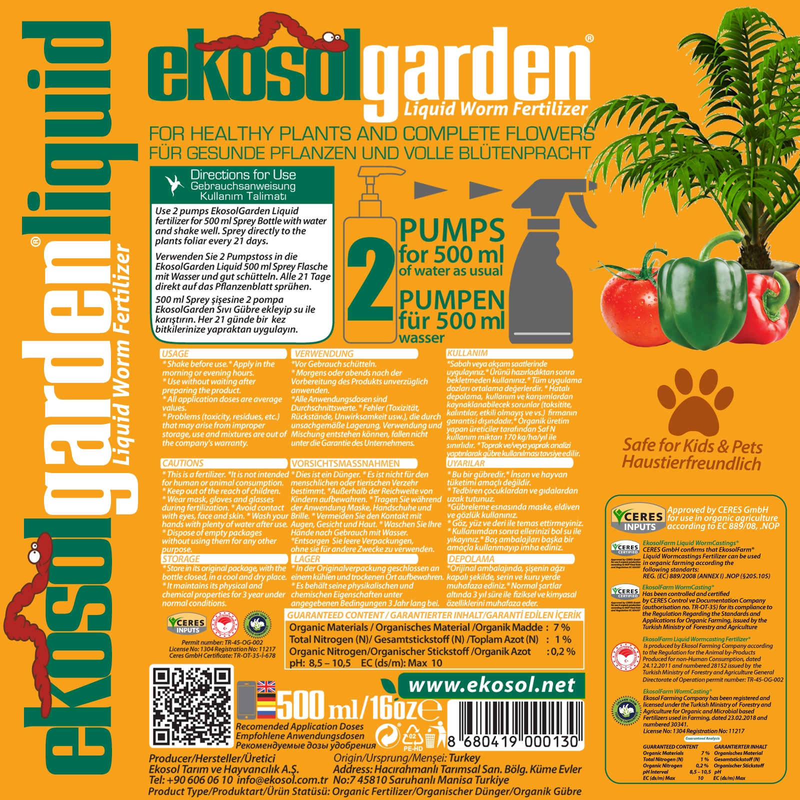 EkosolFarm All Purpose Bio Organic Liquid Worm Castings Fertilizer 500 ML Fruits Vegetables and Flowers Vermicompost Extract - Image 3