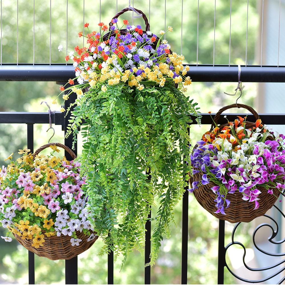 Flower Planter Wall Hanging Wicker Basket Garden Vine Pot Plants Holder - Image 3