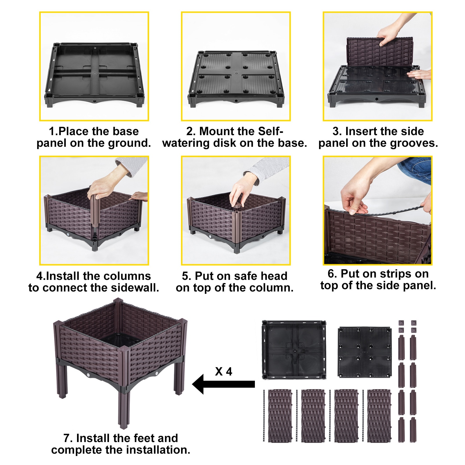 Plastic Raised Garden Bed 15.7 in Flower Box Kit Brown Rattan Style - Image 5