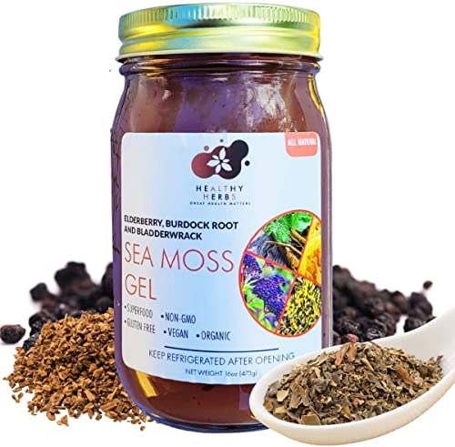 Sea Moss Gel (16 oz) Made from Jamaica Wild Harvested Raw Seamoss with Elderberry, Bladderwrack, and Burdock Root All Natural Essential Vitamins, Minerals Plus Antioxidants